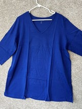 Woman Within Blue 3/4 Sleeve V Neck Top Blouse Size Large (18/20) - £19.61 GBP