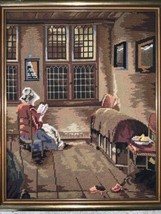 Vintage Pieter Janssens Elinga &quot;Reading Woman&quot; Needlepoint 15.5”x19.5” F... - $147.50