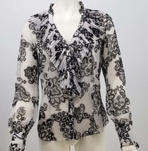 White House Black Market Blouse Semi Sheer Floral Long Sleeve Top, Size 8 - £15.79 GBP