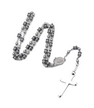 Christian Catholic Black Silver Stainless Steel Beads Long - $49.70