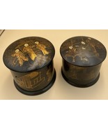 Pair Of Antique English chinoiserie Papier Mache Lidded Dresser Boxes - $4,593.81 MXN