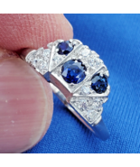Earth mine Diamond Sapphire Deco Wedding Band Unique Vintage Solid Plati... - $4,573.72 CAD