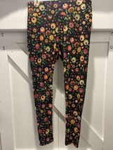 LULAROE LLR TALL&amp;CURVY LEGGINGS BLACK MULTICOLOR FLORAL #697 - £31.91 GBP