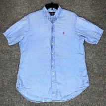 Ralph Lauren Shirt Mens Medium Blue 100% Linen Solid Short Sleeve Button Up - $27.21