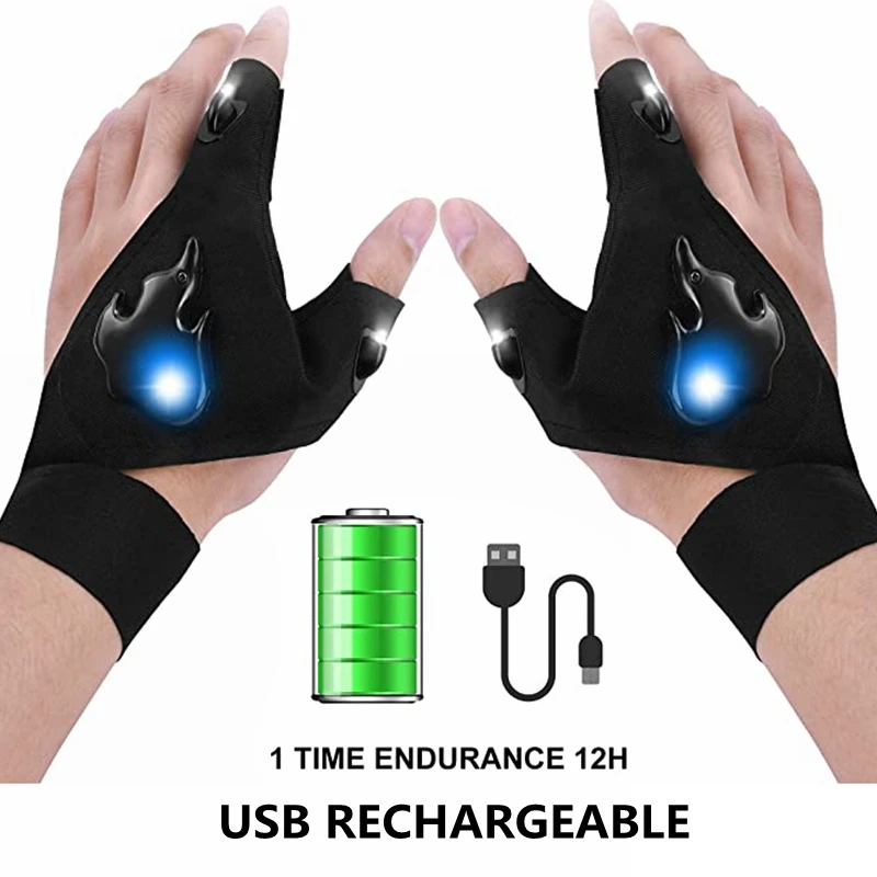 LED Flashlight Gloves Rechargeable Hands Free Light Gloves  Christmas Gi... - £94.42 GBP