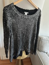 Alberto Makali Black Knit Silver Metallic  Grunge Goth Chic Sweater Size M - $35.00