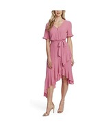 $139 CeCe Sportswear Ruffle Sleeve V-Neck Belted Dress Sweet Rose Pink 14 - $887.38 MXN