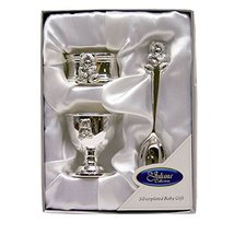 Silver Plated Christening Teddy Bear Egg Cup Spoon &amp; Ring Set - $20.99