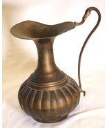 Brass Ewer Pitcher Ribbed Ornate Handle India - $69.36 CAD