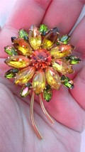 Vintage Goldtone Facet Prong Set Flower Pin Brooch Peridot, Jan Cox Hyac... - $69.00