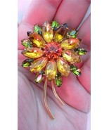 Vintage Goldtone Facet Prong Set Flower Pin Brooch Peridot, Jan Cox Hyac... - £54.25 GBP