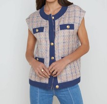 L&#39;agence laurel tweed oversized vest in Tan/Dusty Pink/Blue - $261.00