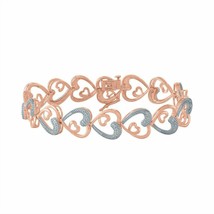 0.15Ct Corte Redondo Moissanita Corazón Enlace Tenis Brazalete 14K Oro Rosa Baño - $161.40