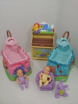 Fisher Price loving family dollhouse nursery cribs yellow purple babies ... - $41.57