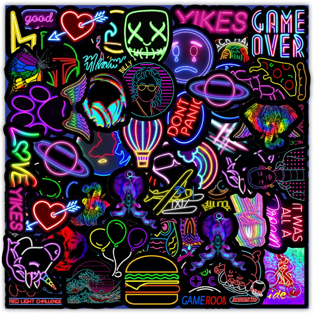 10/30/50/100PCS  Neon Light Stickers Aesthetic Car Laptop Phone Luggage Bike Toy - £61.91 GBP