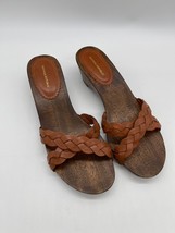 Banana Republic Women&#39;s Brown Leather  Wooden Sole Slip On Slides Sandal... - £19.41 GBP