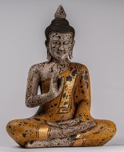 Antigüedad Khmer Estilo Cambodia Sentado Madera Buda Estatua Teaching Mudra - - £391.75 GBP