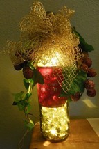 Wine Bottle Lighted Filled with Marbles Gold Bow and Frosted Grapes 12&quot; - $28.71