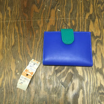 Vintage wallet thin snap button closure blue green color combo Kmart tag  - $19.75