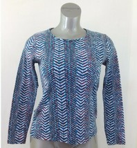 Jones New York Women&#39;s Medium Blue Zig Zag Pattern Long Sleeve Scoop Nec... - $11.87