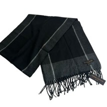 stewart of scotland black gray plaid fringe scarf - $24.74