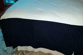 Ralph Lauren Costa Azzurra Pinstripe Bed Skirt Dust Ruffle QUEEN Blue &amp; ... - £87.00 GBP