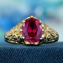 Natural Ruby Vintage Style Carved Ring in Solid 9K Yellow Gold - £1,179.57 GBP