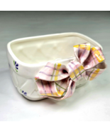 Antique F.T.D. Thailand Ceramic White Basket With Pink Yellow Ribbon Vio... - €22,57 EUR