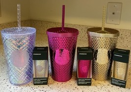 2022 Starbucks Clear/Pink/Gold Studded Grande Tumbler Set w/ Keychains NEW - $172.28 CAD
