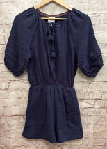Knox Rose Womens Romper Navy Blue Gauze Peasant Puff Sleeve Size Medium NEW - £26.74 GBP
