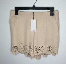 Mango MNG Laser Cut Shorts Faux Suede Beige Cream Nude Pockets Womens Size 4 NEW - £13.58 GBP