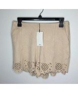 Mango MNG Laser Cut Shorts Faux Suede Beige Cream Nude Pockets Womens Si... - $17.32