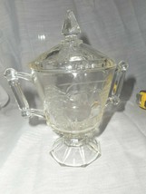 J EAN Ette Glass Baltimore Clear Depression Glass Sugar Bowl &amp; Lid Pears Leaves - £11.18 GBP