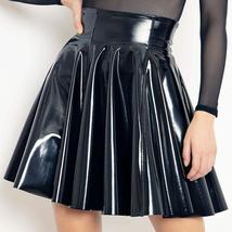 Gothic Patent PU Leather Lady High Waist PVC Flared Pleated A-line Circle Mini S - £55.00 GBP+