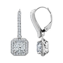 2.11 CT Princesse &amp; Coupe Ronde Zircone Carré Goutte / Dangal Boucles 925 Argent - $84.56