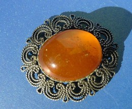 j47 Cognac Honey Orange Natural Baltic Amber gems sphere old brooch jewe... - £109.04 GBP