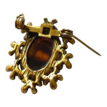 Amber Glass Cameo Brooch Pin Art Deco Vintage Tortoise Shell Gold Tone Filigree - £26.03 GBP