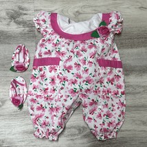 Vintage Pink Floral Bubble Romper Jumpsuit Sandals Baby 3-6 Mos Roses Pe... - $51.39 CAD