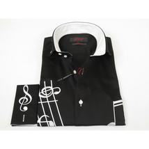 Mens AXXESS Musician Singer Cotton Shirt Turkey Musical Notes 724-22 Black White image 4