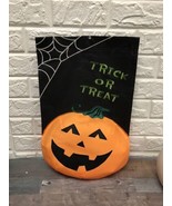 Halloween Flag Banner Small 11.5&quot; X 18&quot; Puffy Pumpkin Trick Or Treat Dec... - $24.13 CAD