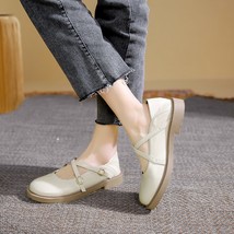 Round Toe Small Leather Shoes Women&#39;s French Retro British Style Cross Buckle Fl - £22.38 GBP