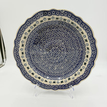 Vintage 13” Scalloped Polish pottery Bowl Blue # 103 butterfly Rare (Rep... - €65,49 EUR