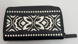 Vera Bradley Wallet Black White Laser Cut Out Butterfly Zip Around Faux Leather - £8.34 GBP