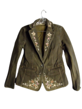 Apostrophe Blazer Embroidered Jean Jacket Boho Office Casual Womens Size 6 - $26.73