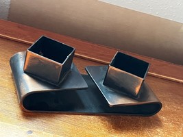 Vintage MCM Heavy Copper Double Square Candle Holder – 2.25 inches high x 6 x 2 - £18.86 GBP