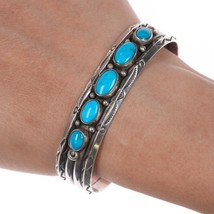 6.5&quot; 40&#39;s-50&#39;s Navajo stamped carinated silver turquoise row cuff bracelet - $544.50