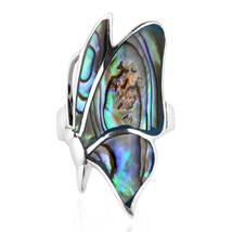 Flying Monarch Butterfly Abalone Inlay Stone Sterling Silver Ring-8 - £18.06 GBP