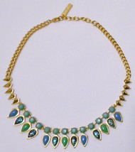 VINCE CAMUTO Glam Statement Necklace Gold Tone Green Blue Flecked Stones 19" - $39.95