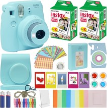 Fuji Instax Mini 9 Instant Camera ICE Blue w/Case + Fuji Instax Film Val... - $168.99