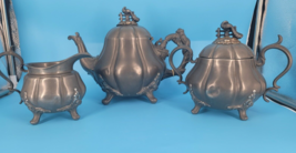 Shaw Fisher Pewter Tea Service Antique Mid 19th Century 3pc  Registered ... - $172.73